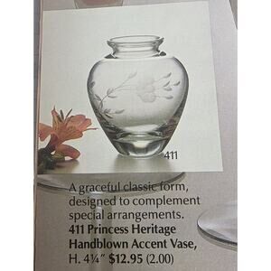 Princess House 411 Heritage Crystal Accent Mini Vase 4.5" Hand blown Etched